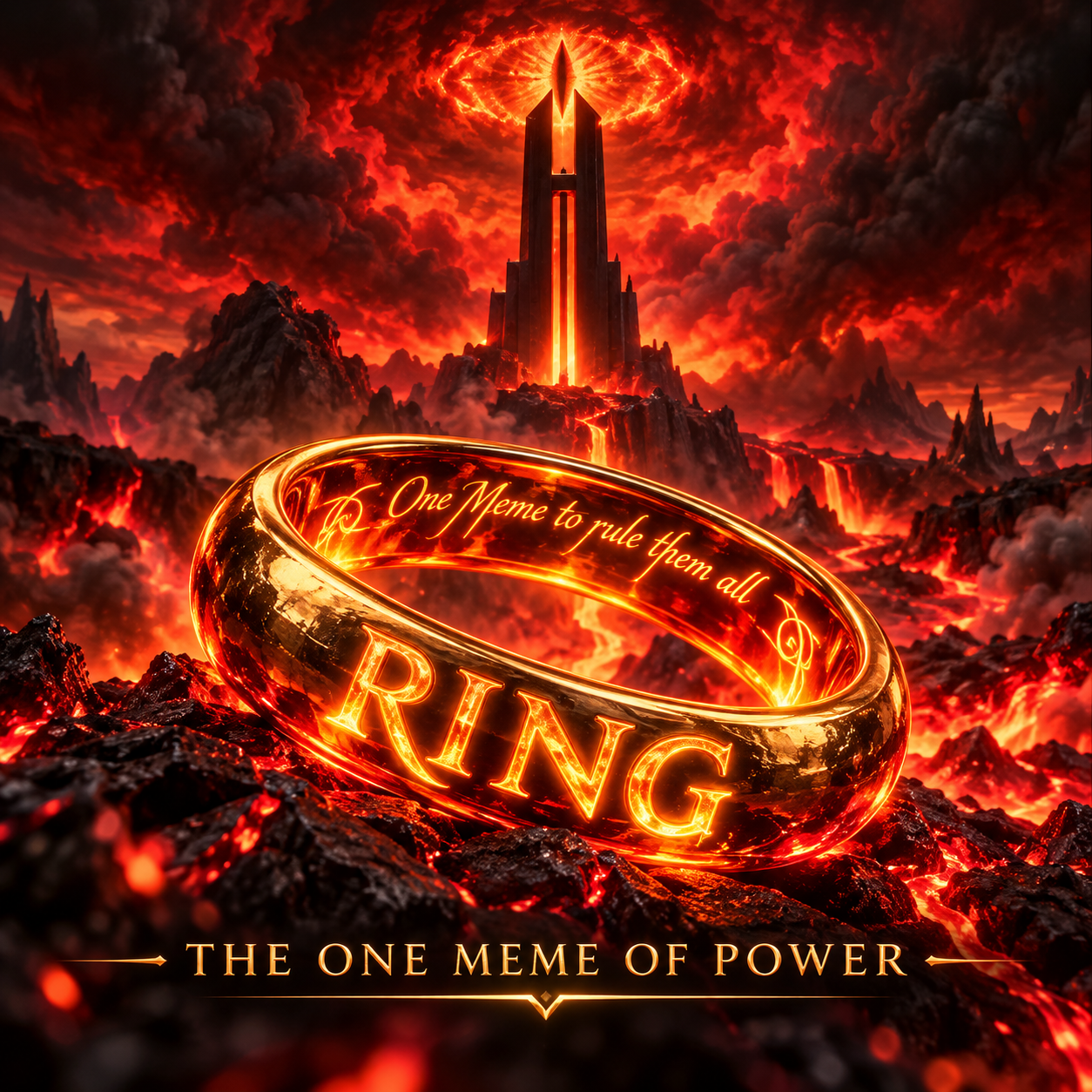 The One Meme RING glowing above lava
